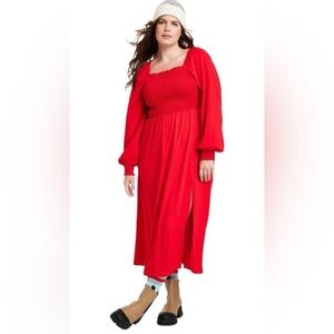 La Ligne x Target Red Smocked Maxi Dress Long Sleeves Women’s Size XL